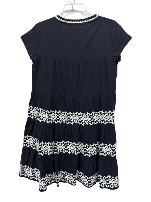 Roller Rabbit Size S Black & White Cotton Ric-Rac Split V neck Knee length Dress Black & White / S