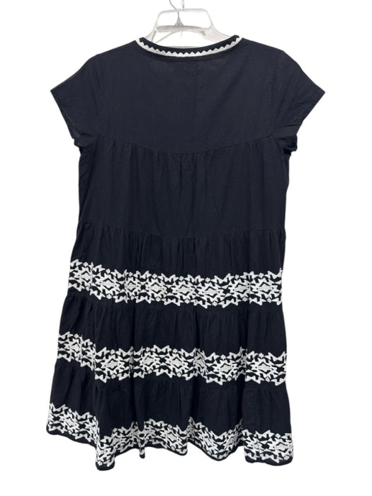 Roller Rabbit Size S Black & White Cotton Ric-Rac Split V neck Knee length Dress Black & White / S