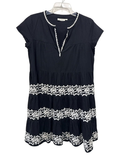 Roller Rabbit Size S Black & White Cotton Ric-Rac Split V neck Knee length Dress Black & White / S