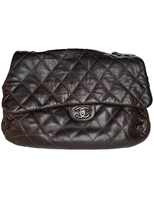 Chanel Brown Lambskin Quilted Acordian Shoulder Chain Logo Closure Bag