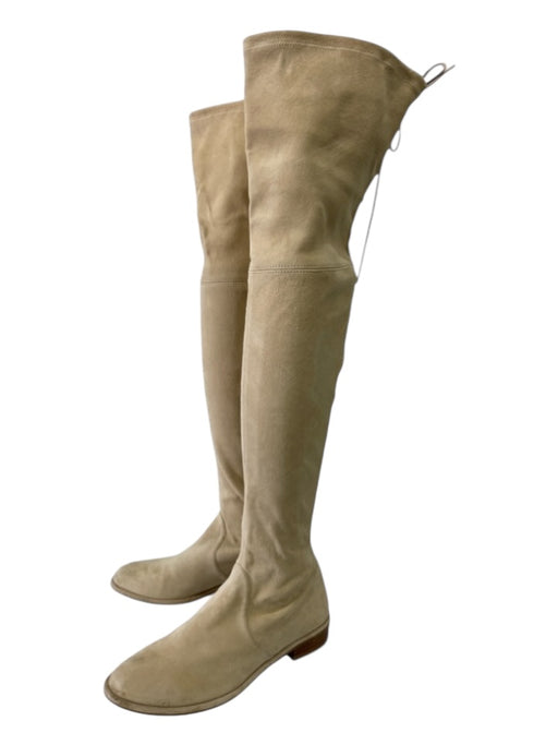 Stuart Weitzman Shoe Size 6.5 Cream Suede Over the Knee Flat Boots Cream / 6.5