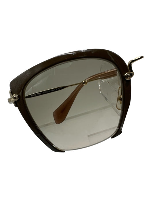 Miu Miu Taupe & Gold Metal & Acetate 3/4 Rim Cat Eye Clear Lens Sunglasses Taupe & Gold