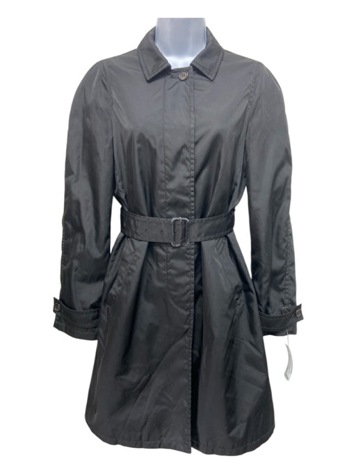 Prada Black Nylon Hidden Button Pocket Belted Knee length Coat Black / 42/S