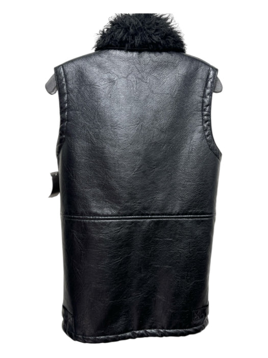 Jkt Size Small Black Vegan Leather Sheen Shearling Zip Detail Biker Vest Black / Small