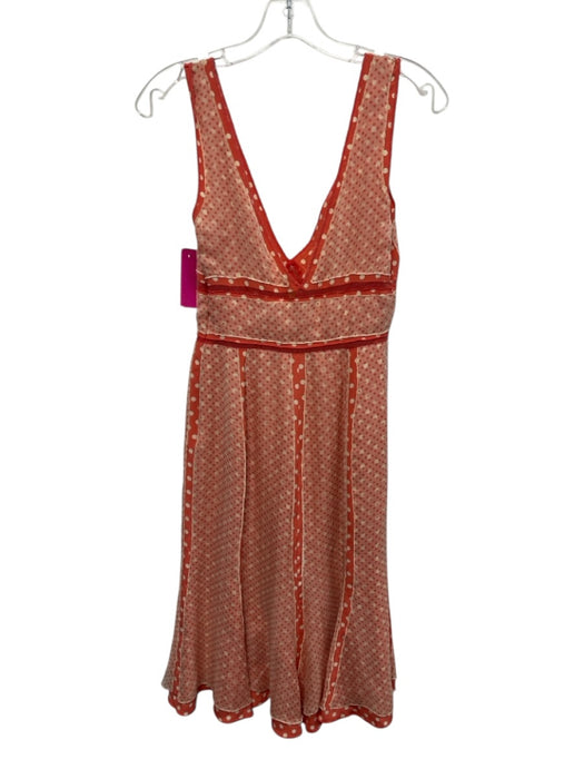 Sportmax Size 6 Orange & White Silk Sleeveless Polka Dot V Neck Midi Dress Orange & White / 6