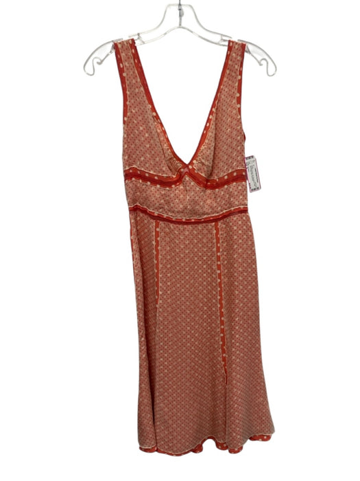 Sportmax Size 6 Orange & White Silk Sleeveless Polka Dot V Neck Midi Dress Orange & White / 6
