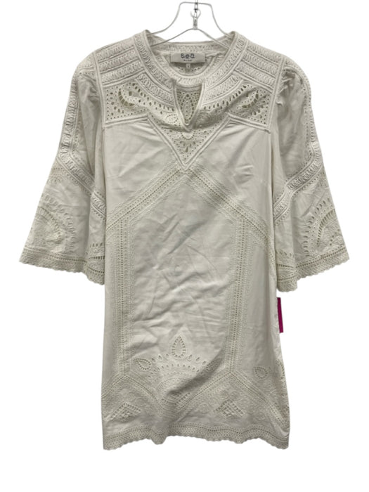 Sea New York Size 2 White Cotton Long Sleeve Cut Out V Neck Midi Dress White / 2