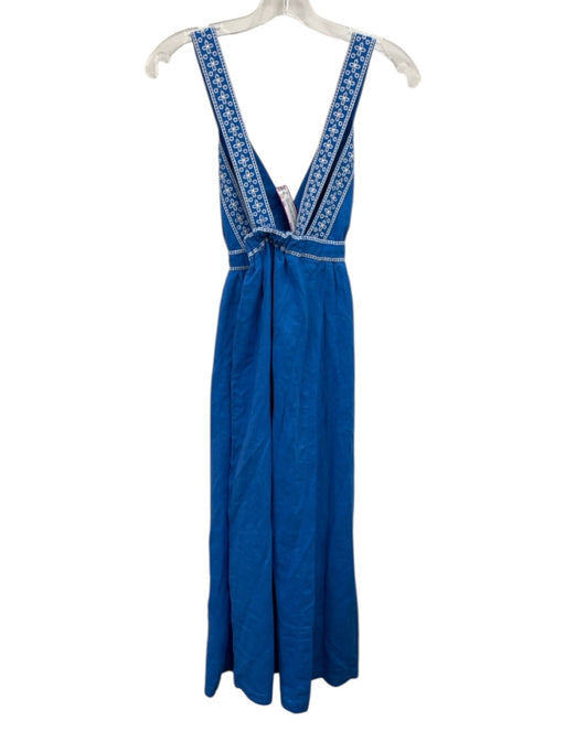J Crew Size XXS Blue Linen & Cotton Sleeveless Embroidered Detail Midi Dress Blue / XXS