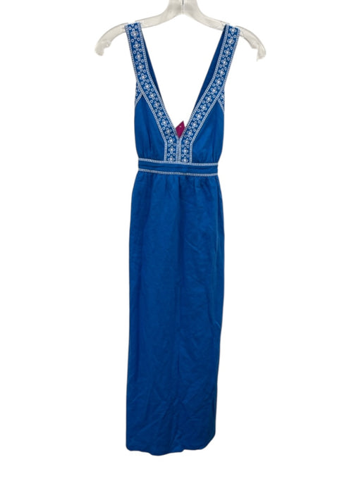J Crew Size XXS Blue Linen & Cotton Sleeveless Embroidered Detail Midi Dress Blue / XXS