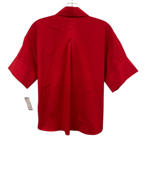 Alice + Olivia Size S Red Cotton Blend Short Sleeve Button Up Collar Top Red / S