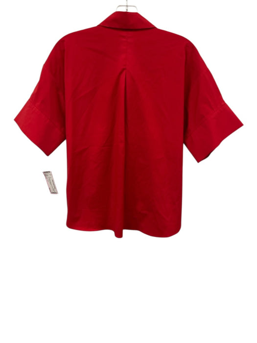 Alice + Olivia Size S Red Cotton Blend Short Sleeve Button Up Collar Top Red / S