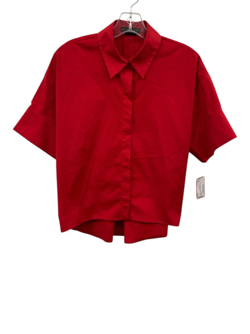 Alice + Olivia Size S Red Cotton Blend Short Sleeve Button Up Collar Top Red / S