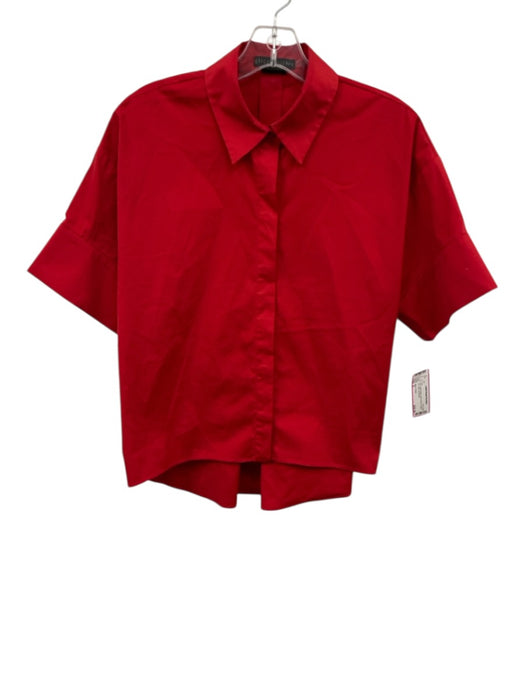 Alice + Olivia Size S Red Cotton Blend Short Sleeve Button Up Collar Top Red / S