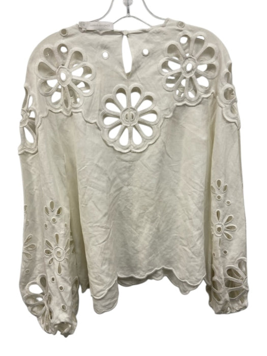 Jonathan Simkhai Size XS White Linen & Viscose Long Sleeve Cut Outs Top White / XS