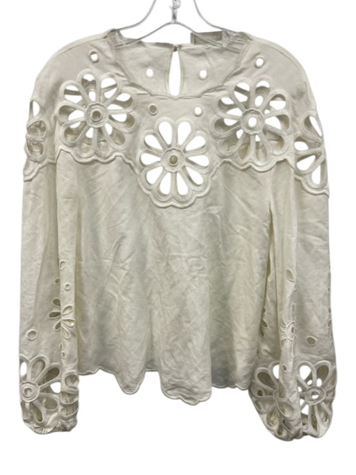 Jonathan Simkhai Size XS White Linen & Viscose Long Sleeve Cut Outs Top White / XS