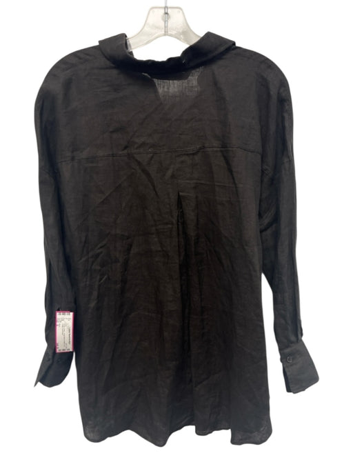 Zara Size S Black Linen Long Sleeve Button Up & Collar Top Black / S