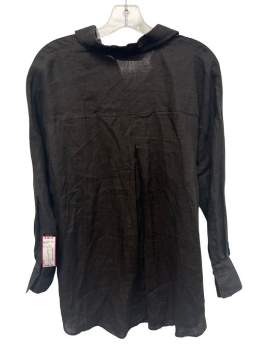 Zara Size S Black Linen Long Sleeve Button Up & Collar Top Black / S