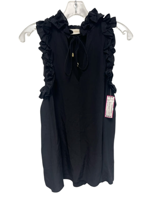Zimmermann Size 0 Black Silk Ruffle Accent Sleeveless Split Neck Top Black / 0