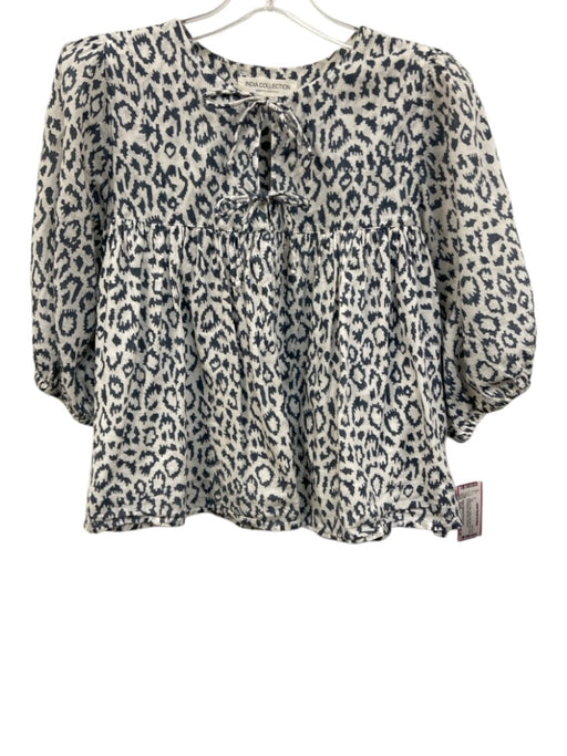 India Collection Emerson Fry Size XS/S White & Gray Cotton All Over Print Top White & Gray / XS/S