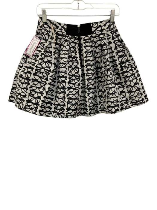 Alice + Olivia Size 0 White & Black Polyester Puff Pleats All Over Print Skirt White & Black / 0