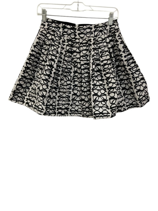 Alice + Olivia Size 0 White & Black Polyester Puff Pleats All Over Print Skirt White & Black / 0