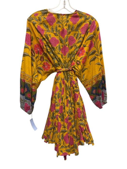 Rhode Size S Orange, Pink, Blue Cotton Floral Long Balloon Sleeve Dress Orange, Pink, Blue / S