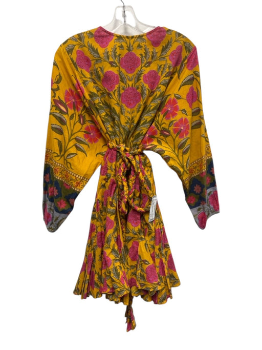 Rhode Size S Orange, Pink, Blue Cotton Floral Long Balloon Sleeve Dress Orange, Pink, Blue / S