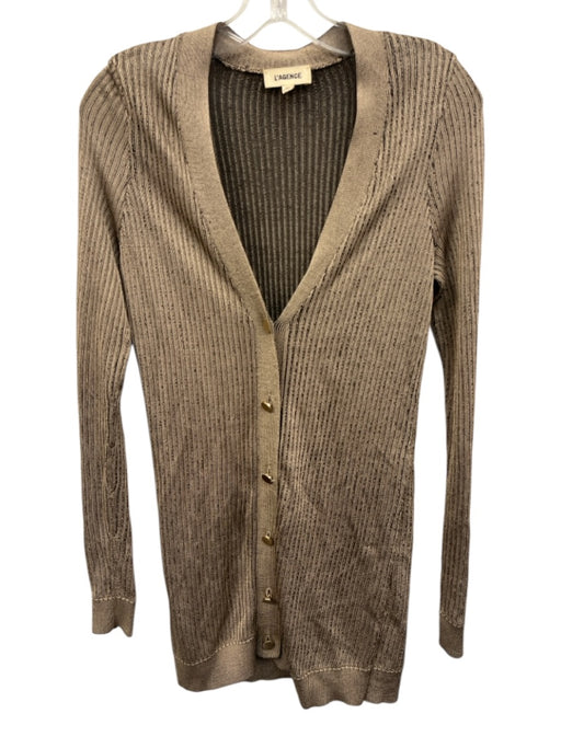 L'agence Size XS Beige & Black Rayon Metallic Ribbed gold tone buttons Cardigan Beige & Black / XS