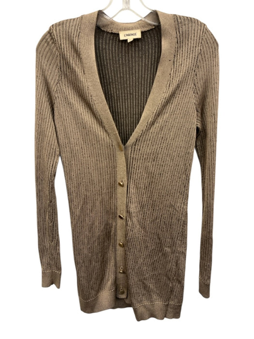 L'agence Size XS Beige & Black Rayon Metallic Ribbed gold tone buttons Cardigan Beige & Black / XS