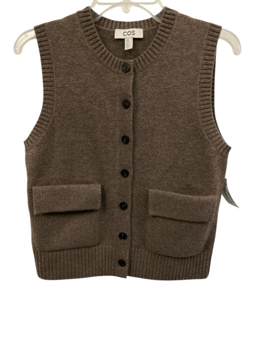 COS Size XS Taupe Beige Wool Ribbed Trim Flap Pockets Button Down Vest Sweater Taupe Beige / XS