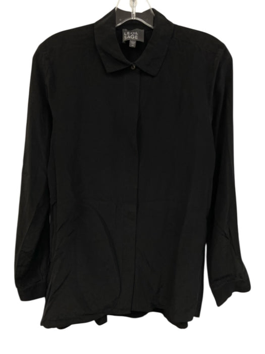 Leo & Sage Size XS Black Silk Concealed buttons Long Sleeve High Low Hem Top Black / XS