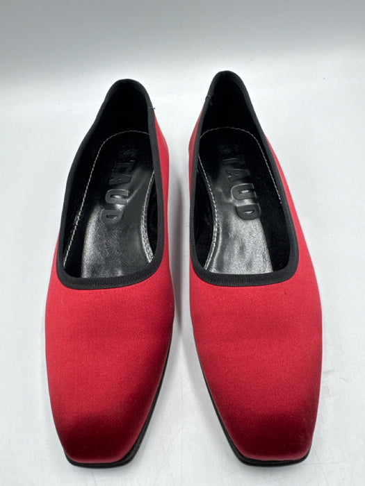 Staud Shoe Size 39 Red & Black Satin Upper Leather Contrast Trim Flats