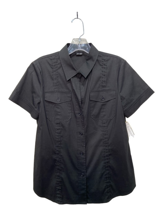 Theory Size M Black Cotton & Nylon Button Up Short Sleeve Chest Pockets Top Black / M