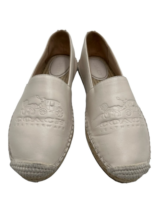 Coach Shoe Size 6 White & Beige Leather round toe Logo Slip On Espadrille White & Beige / 6