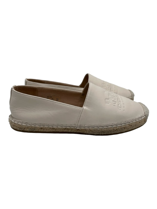 Coach Shoe Size 6 White & Beige Leather round toe Logo Slip On Espadrille White & Beige / 6