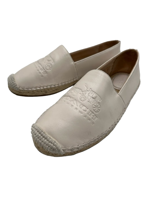 Coach Shoe Size 6 White & Beige Leather round toe Logo Slip On Espadrille White & Beige / 6