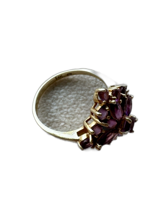 No Brand Purple 14K Amethyst Cluster Flower Cocktail Ring Purple