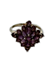 No Brand Purple 14K Amethyst Cluster Flower Cocktail Ring Purple