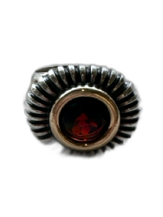 No Brand Red, Silver & Gold Sterling Silver 14K Garnet Engraved Ring Red, Silver & Gold
