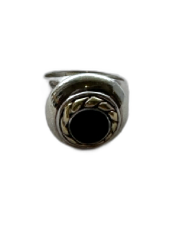 Wysor Silver, Black, Gold Sterling Silver Gold Detail Onyx Circle Ring Silver, Black, Gold