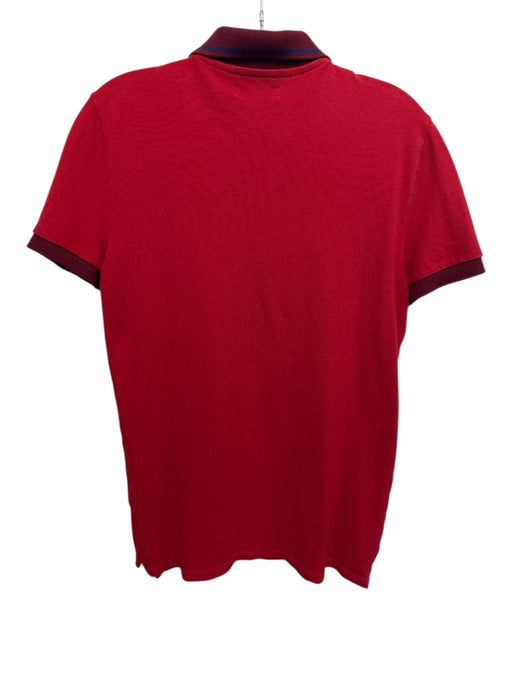 Burberry London Size M Red Cotton Textured Short Sleeve Stripe Detail Polo Top Red / M