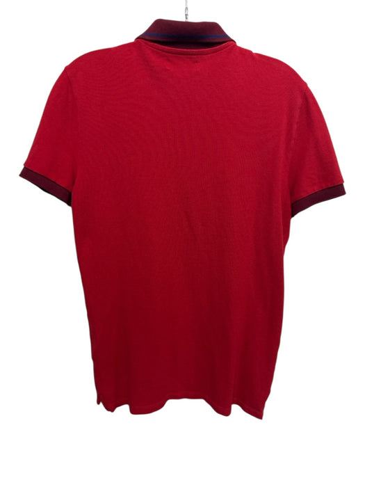 Burberry London Size M Red Cotton Textured Short Sleeve Stripe Detail Polo Top Red / M