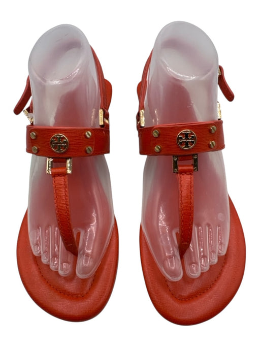 Tory Burch Shoe Size 8.5 Orange & Brown Leather Croc Embossed Thong Sandals Orange & Brown / 8.5