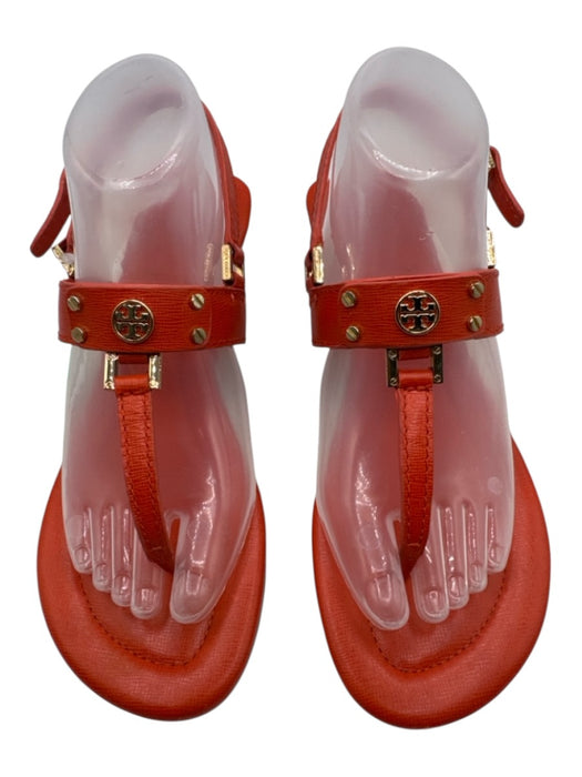 Tory Burch Shoe Size 8.5 Orange & Brown Leather Croc Embossed Thong Sandals Orange & Brown / 8.5
