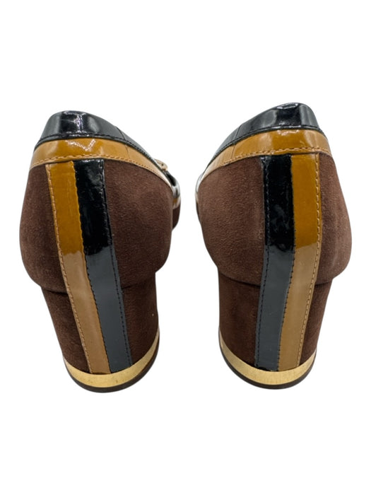 Tory Burch Shoe Size 8.5 Brown, Yellow & Black Suede & Leather Gold Logo Pumps Brown, Yellow & Black / 8.5