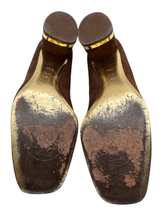 Tory Burch Shoe Size 8.5 Brown, Yellow & Black Suede & Leather Gold Logo Pumps Brown, Yellow & Black / 8.5