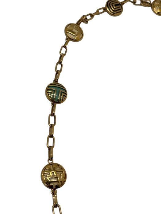 Tory Burch Gold Tone & Blue Enamel Circle Pendant Chain Lobster Clasp Necklace Gold Tone & Blue