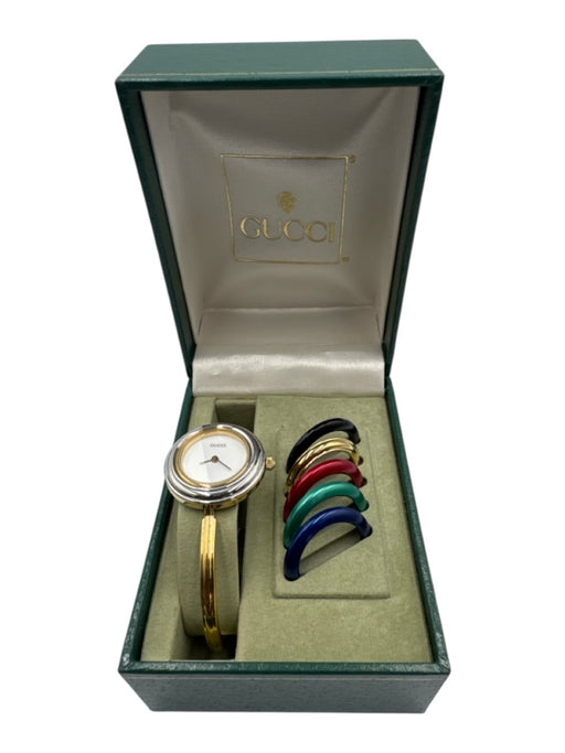 Gucci Gold & Silver Metal Multi Color Detail Round Bangle Vintage Watches Gold & Silver