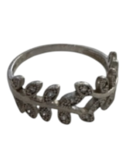 No Brand Silver 925 Pave Diamonds Leaf Band Ring Silver