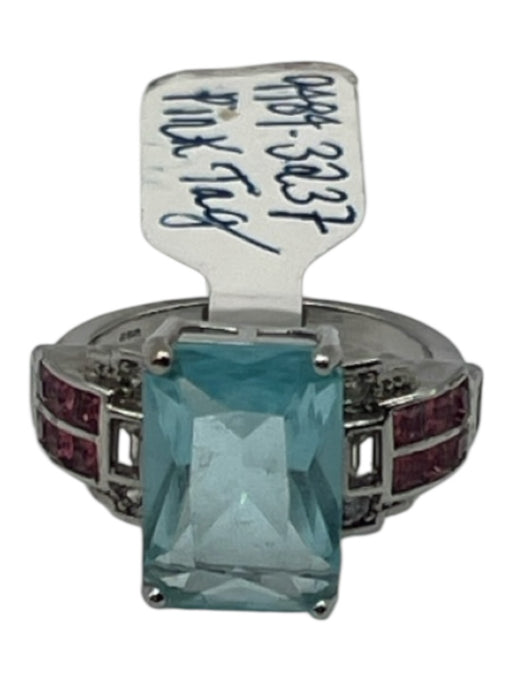 No Brand Blue & Pink Sterling Silver Jeweled Pave Diamonds Ring Blue & Pink